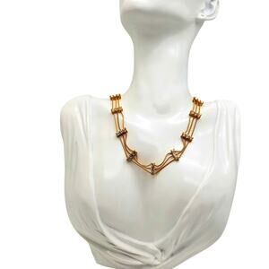 Napier Triple Strand Rhinestone Necklace Rope Chain Gold Tone Crystal Statement